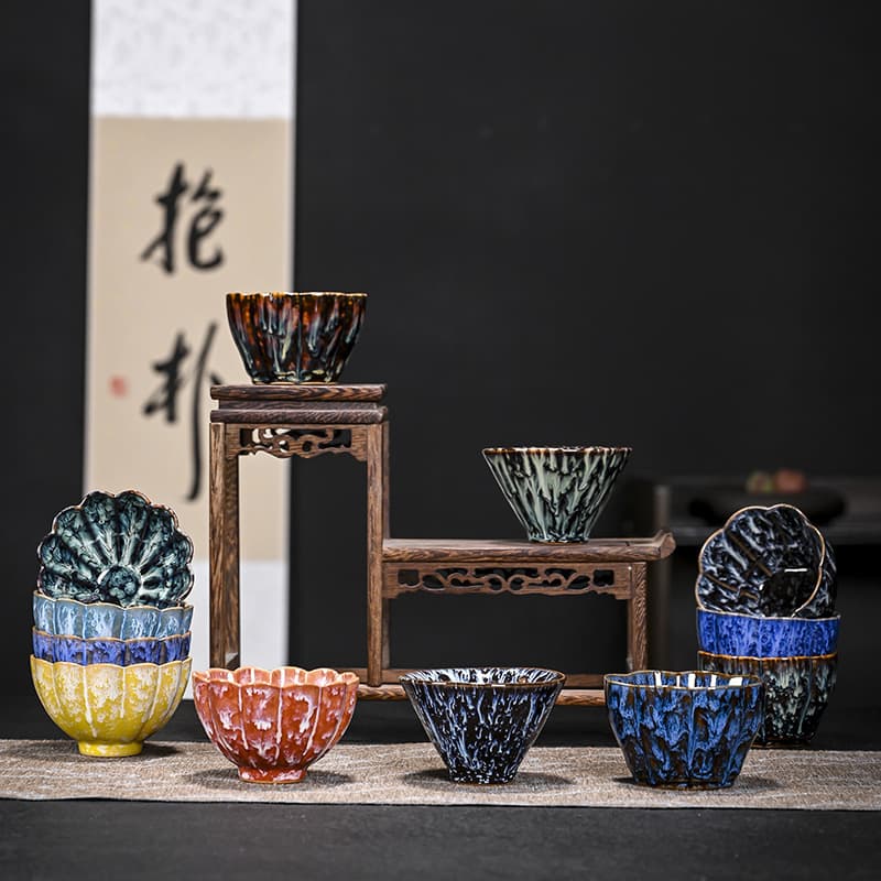 New Kiln-Turned Ceramic Special-Shaped Cup Household Kung Fu Tea Cup Personal Cup Tea Cup Tianmu Built Master Cup Tea Cup