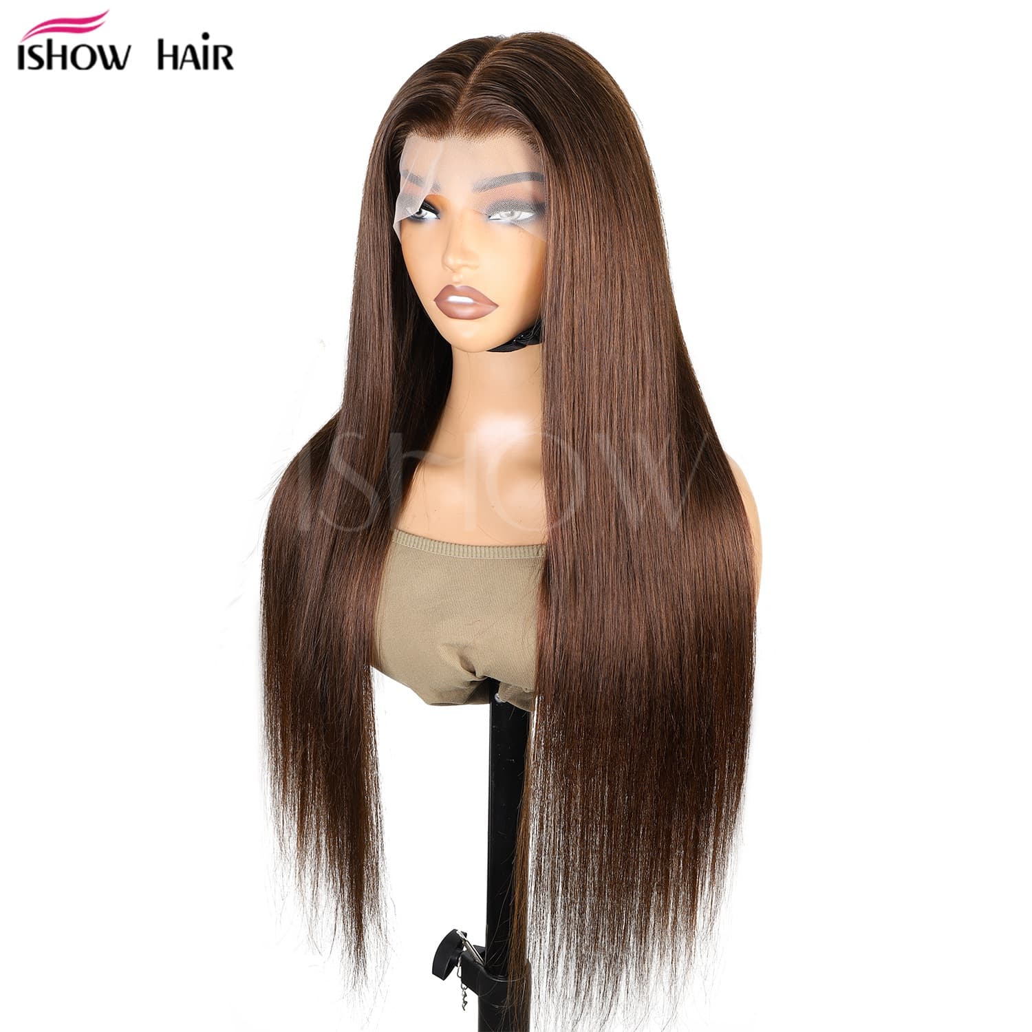 European and American Full Human Hair Wig 4#13*6 Front Lace Brown Straight Hair Human Hair Lace Wig