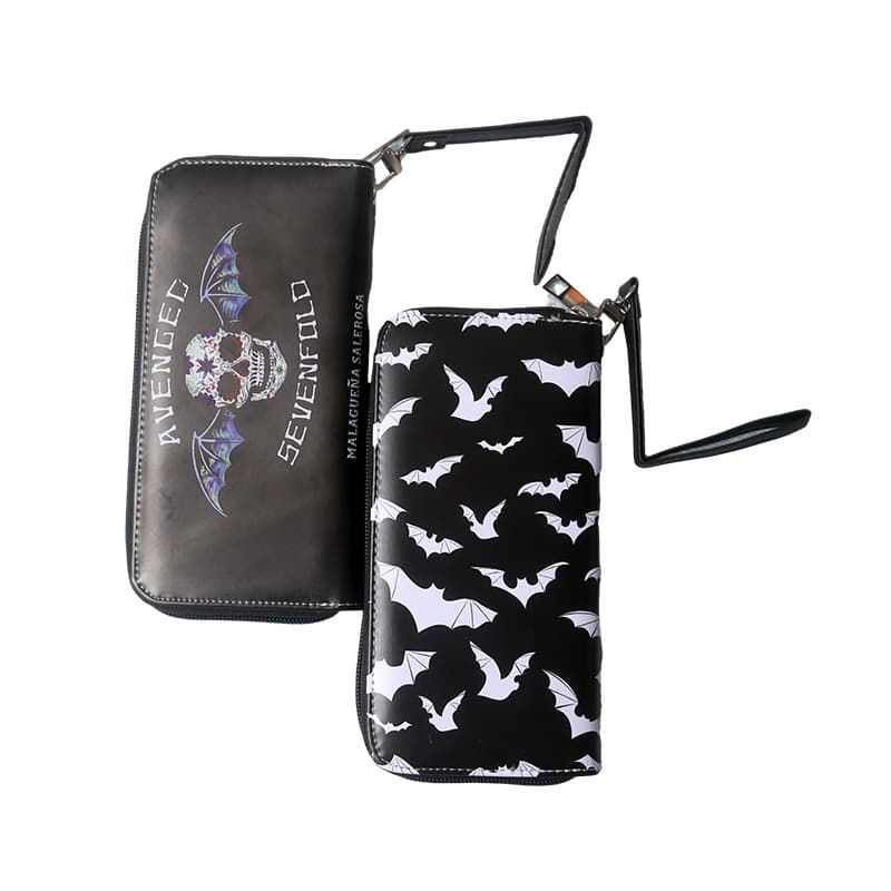 Retro Bat Print Wallet Men Women Large Capacity Zipper Long Leather Clutch Wallet Fashionable Everyday Accessory PVC Material