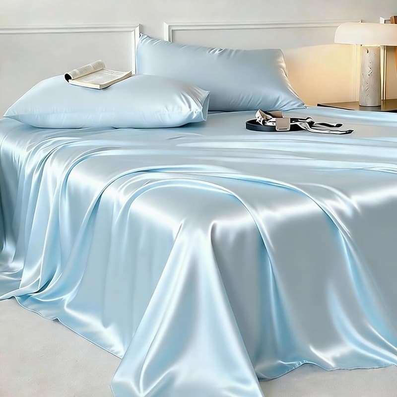 2026 New Ice Silk Fitted Sheet Single Piece Summer Silky Bare Cool Feeling Student Dormitory Single Bed Sheet Pillowcase 3-Piece Set