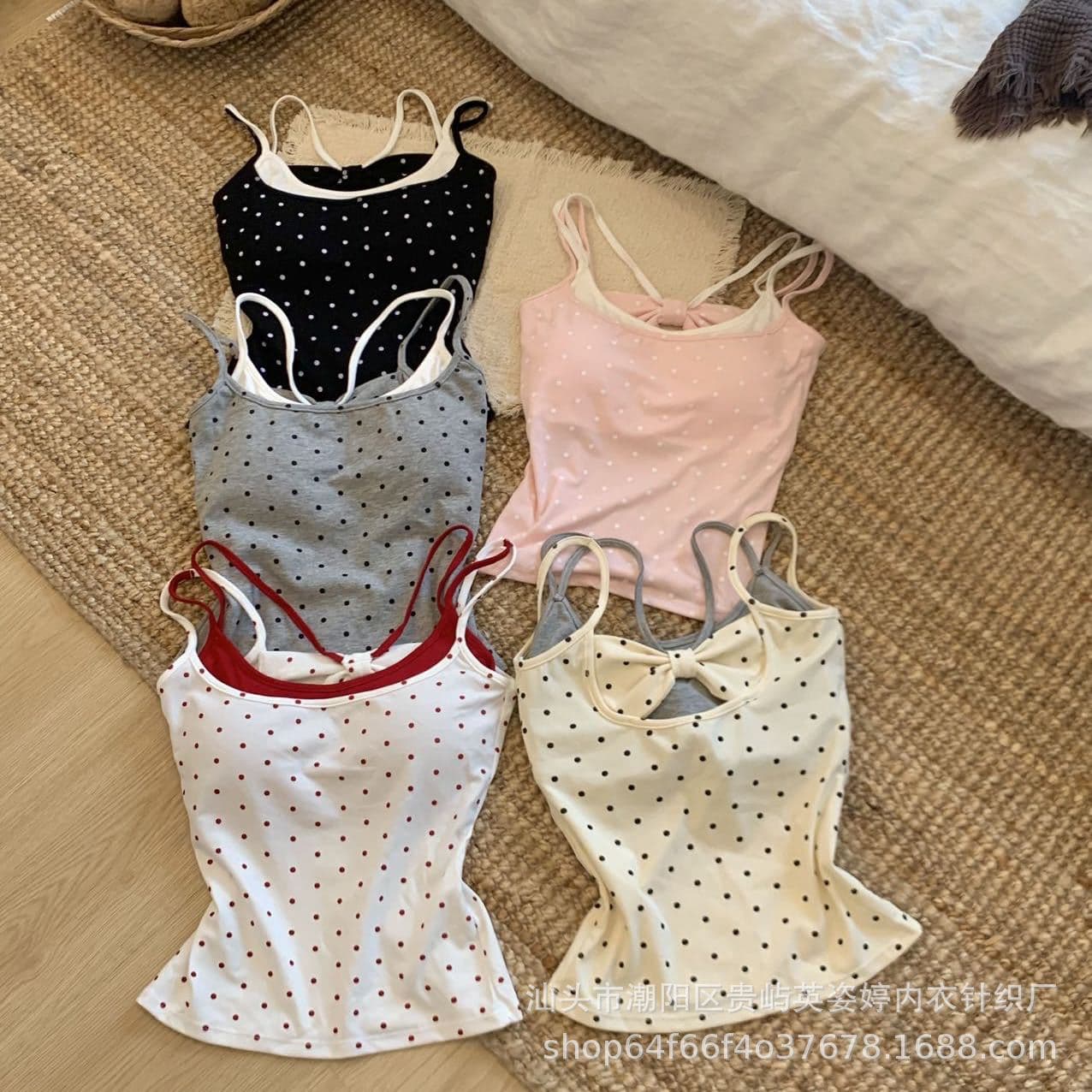 Pure lust sweet hottie polka dot fake two-piece camisole for women with breast pads to wear outside and inside to wear slimming backless top