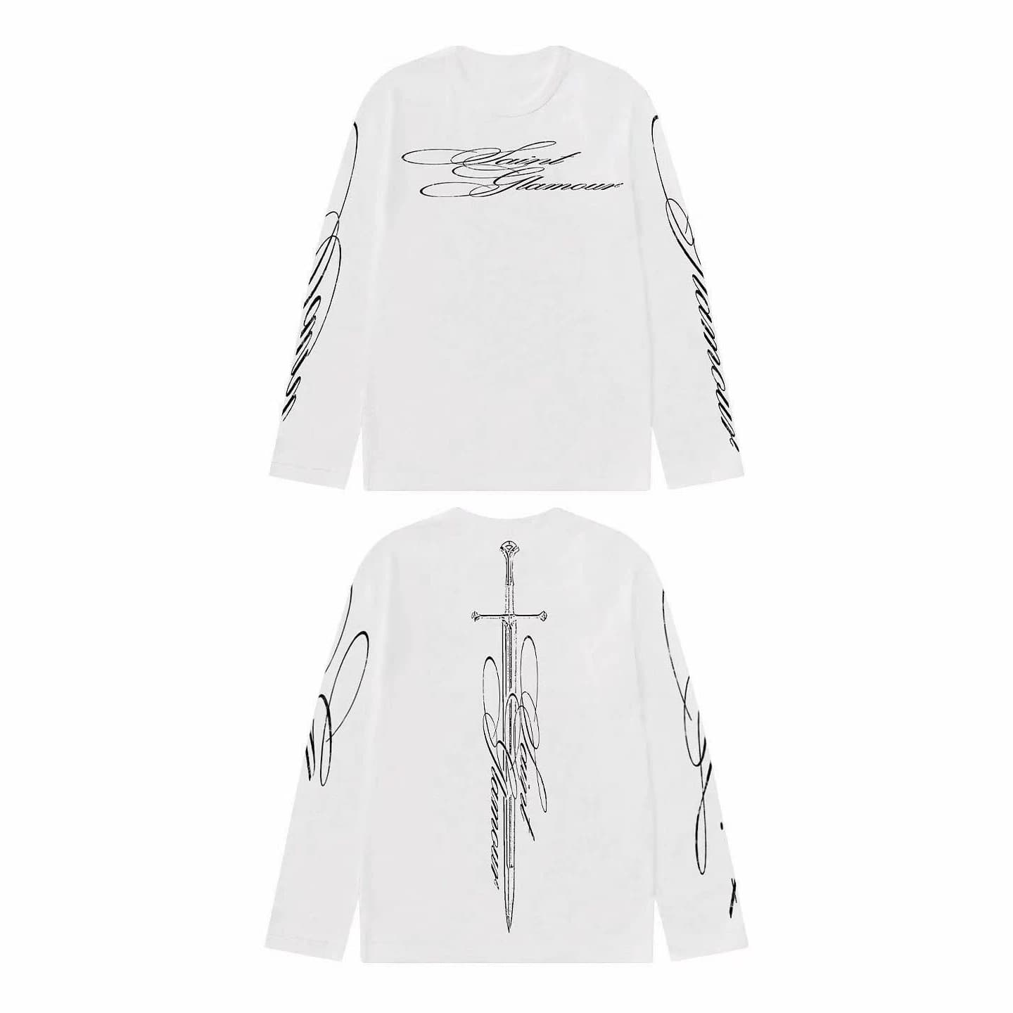 Y2K New Loose Letter Print Round Neck Long Sleeve T-Shirt American Street Fashion Casual Men's Top