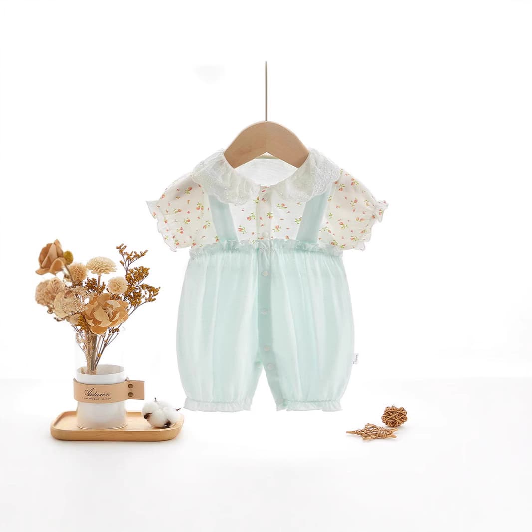 Baby Girl Romper with Small Turn-Down Collar, Cute Crawling Onesie, Going-Out Bodysuit, Pure Cotton, New Style