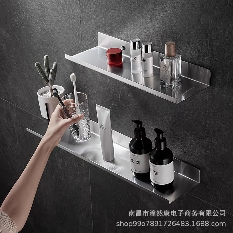 Minimalist style stainless steel brushed silver bathroom shelf-wall-mounted, easy to install, home storage shelf