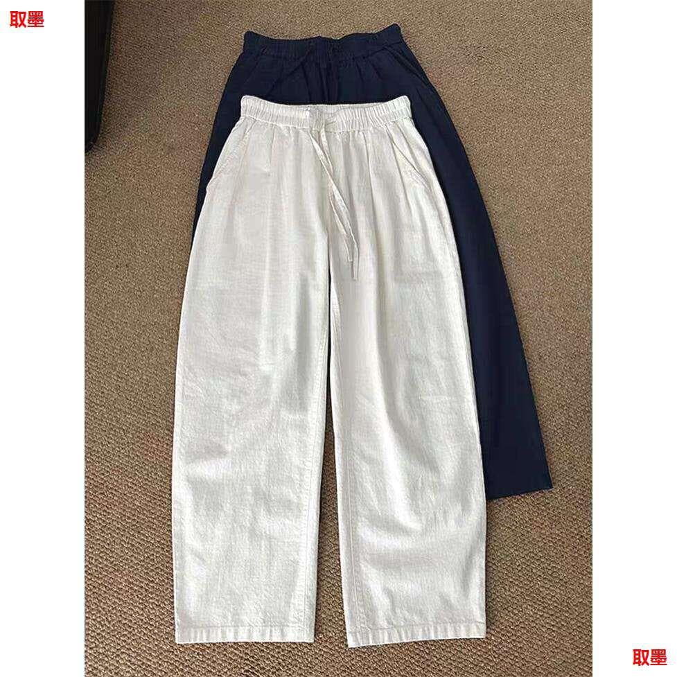 European Style Cotton Linen Casual Pants Men American Relaxed Loose Straight Dad Long Pants Linen Breathable Drawstring Work Pants