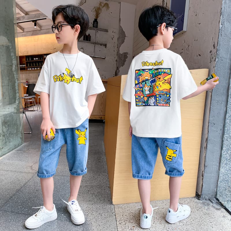 Pikachu Boys Short Sleeve 2022 New Fashion Summer Kids Korean Style T-Shirt Trendy Casual Top for 12-Year-Olds
