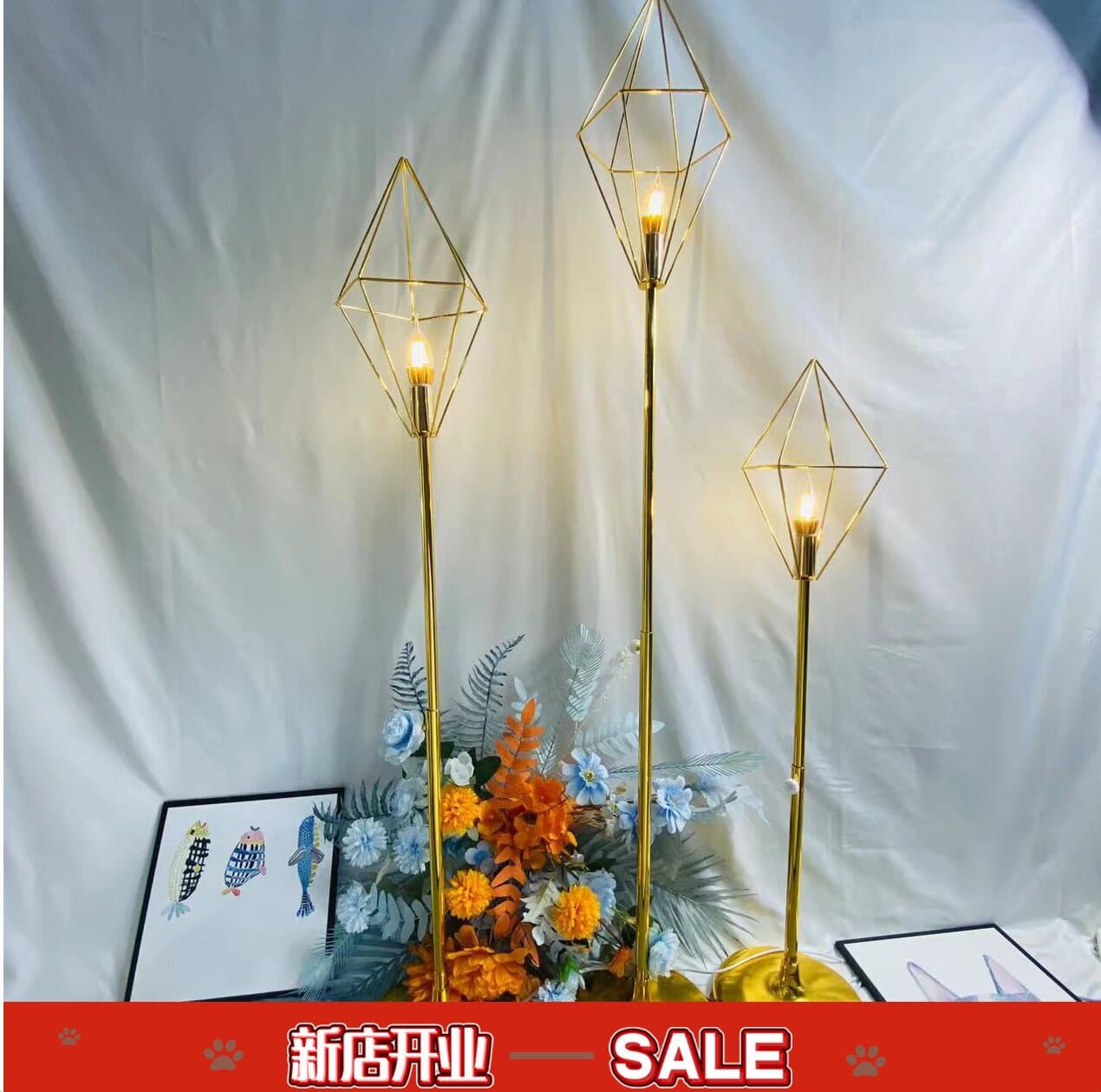 Wedding props gold electroplated iron diamond road guide wedding stage layout ornaments T stage decoration landscaping road guide