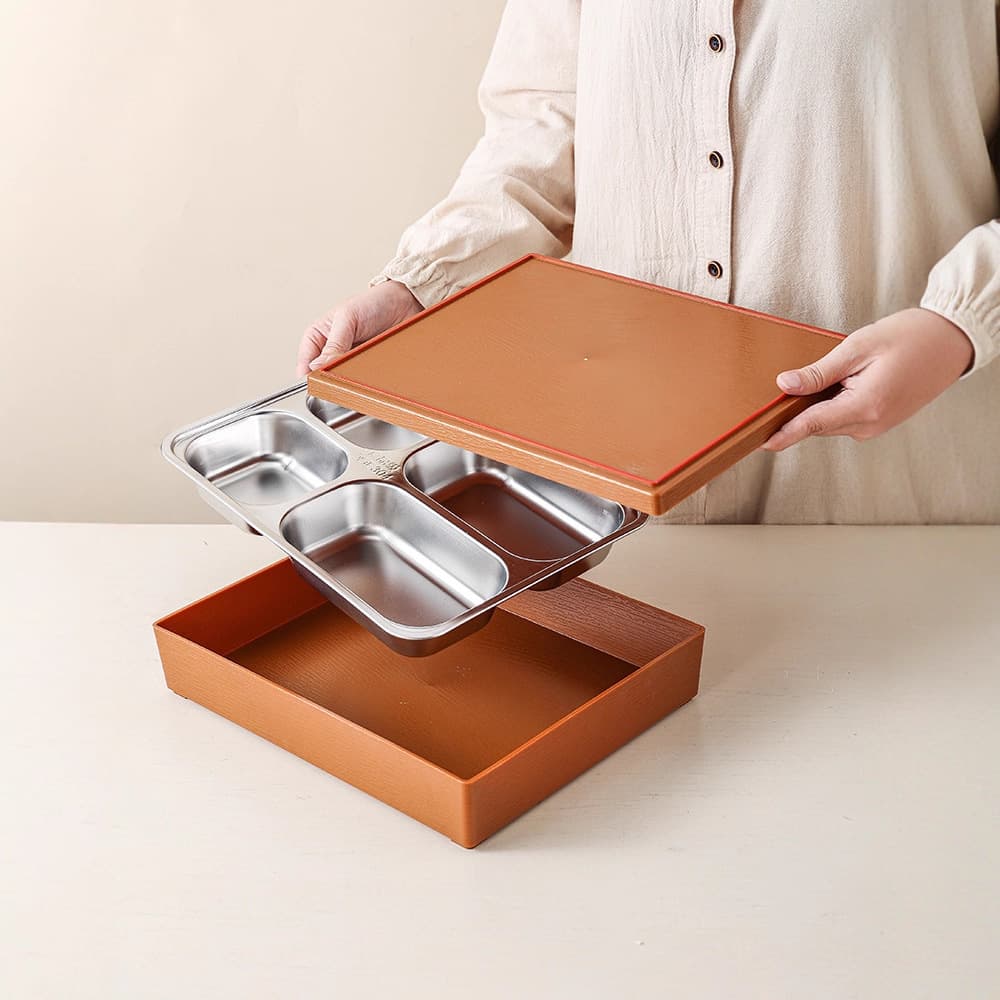 VIP Reception, Hospital, Beauty Salon Exclusive Lunch Box, Japanese Style 304 Stainless Steel Compartment High-End Meal Tray for Commercial Use