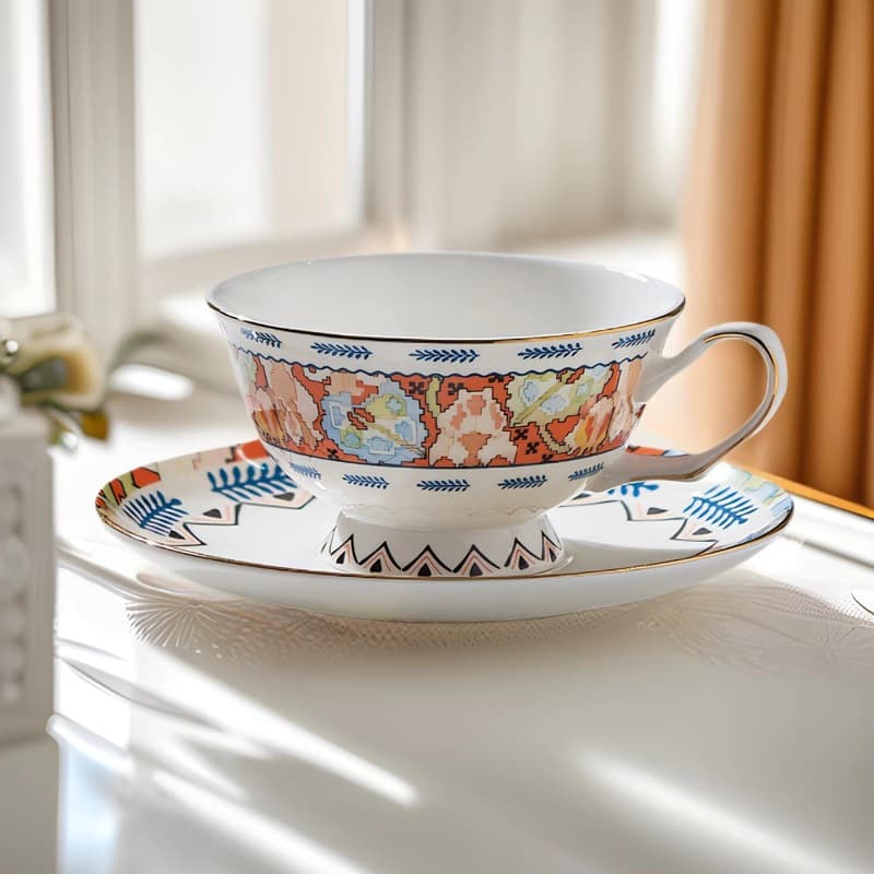 High-End Turkish Bone China Coffee Cup and Saucer Set, Ceramic Luxury Afternoon Tea Cup, Wedding Housewarming Birthday Gift Box