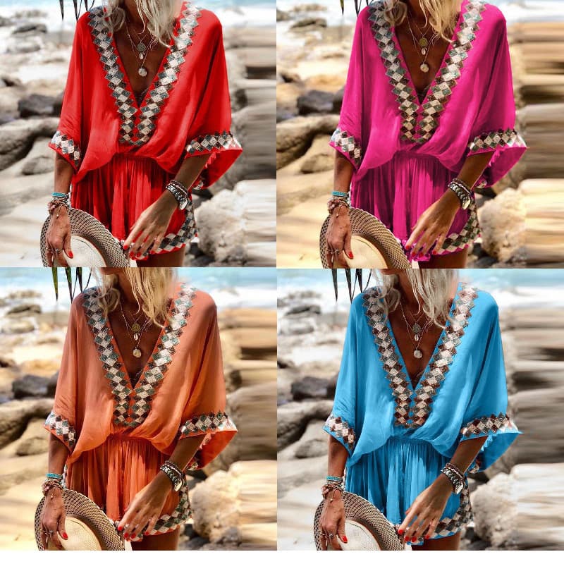 Amazon Independent Station 2023 Summer Cross-border European and American Beach Printed Women's Sima Jumpsuit