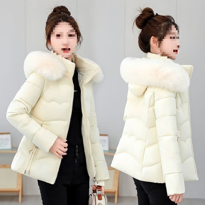 Fashionable Large Fur Collar Winter Slim Fit Short Cotton Coat New Warm Thickened Cotton Jacket Outerwear