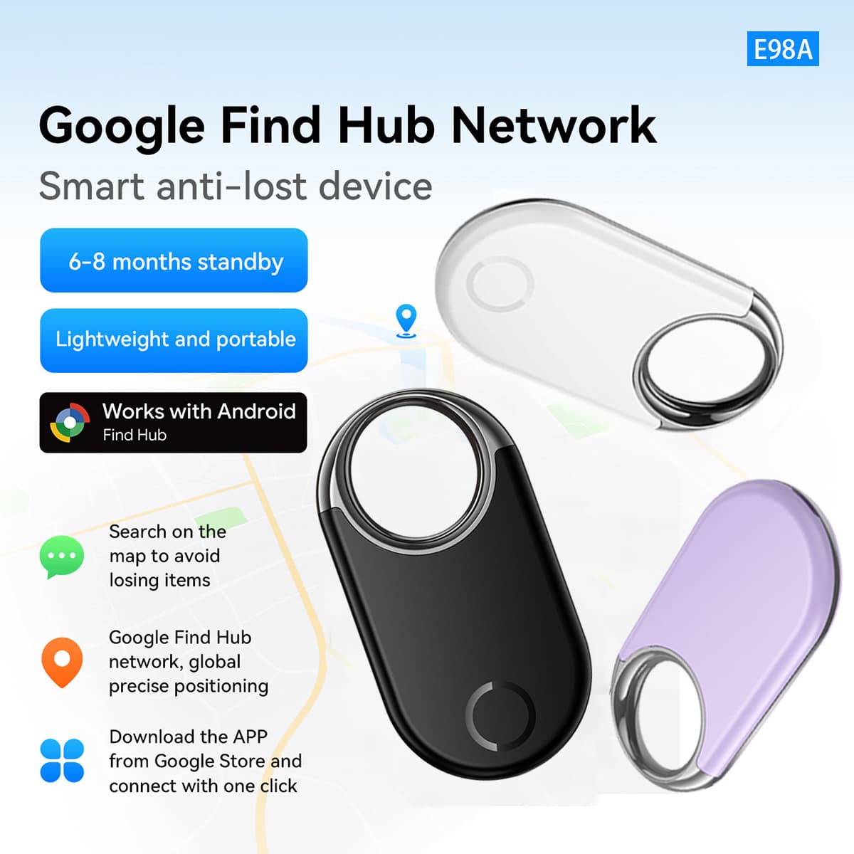 E98A smart positioning anti-lost device mobile phone pet keychain for Google positioning tracker Android special