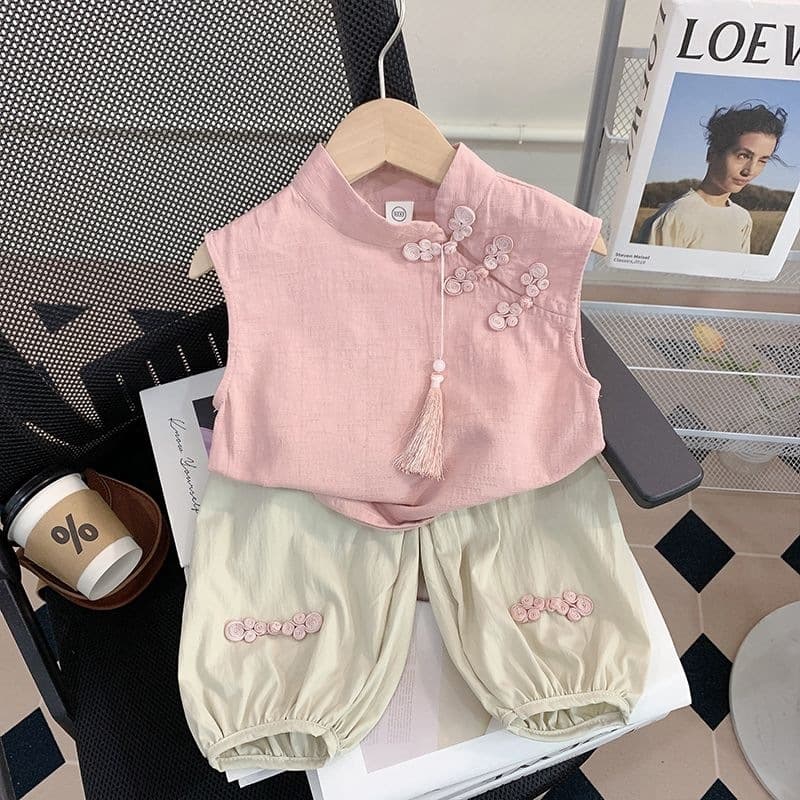 Girls suit summer clothes 2026 new style children's fashionable children's clothes baby girl national style two-piece summer set