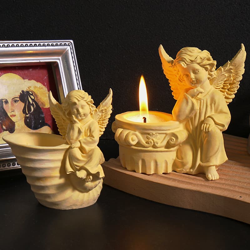 Roman angel flower pot plaster mold garden angel flower pot angel candlestick sculpture garden ornaments silicone mold