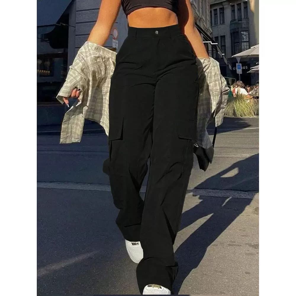 2025 Spring/Fall European and American Women's Street Fashion Multi-Pocket Cargo Straight-Leg Pants High-Waist Slimming Loose Cargo Pants