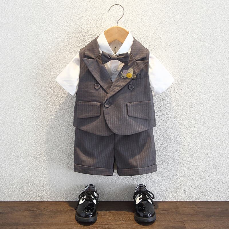 Children's Formal Suit Boy Tuxedo Set Stylish British Style Baby Birthday Party Suit Flower Boy Performance Costume