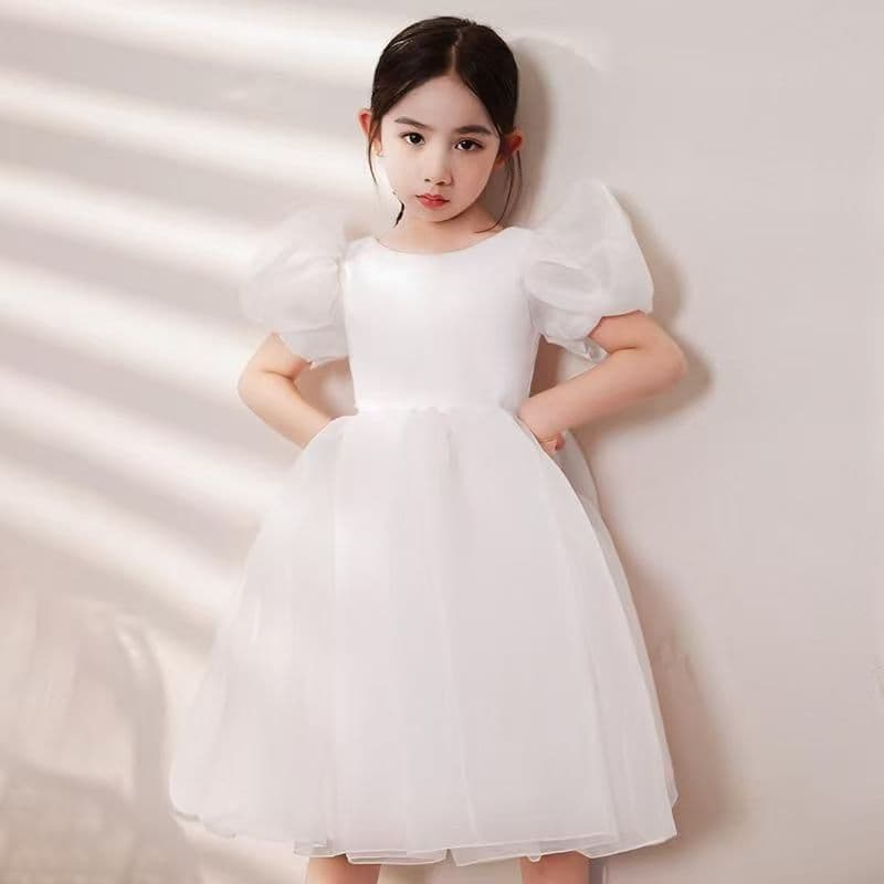 Children's New European and American Solid Color Puff Birthday Dinner Performance Princess Dress Stage Style Dress Wholesale