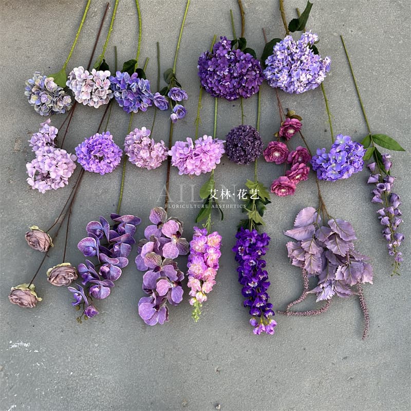 Purple flowers, artificial flowers, wedding flower arrangements, soft furnishings, home decorations, shooting props, rose hydrangeas