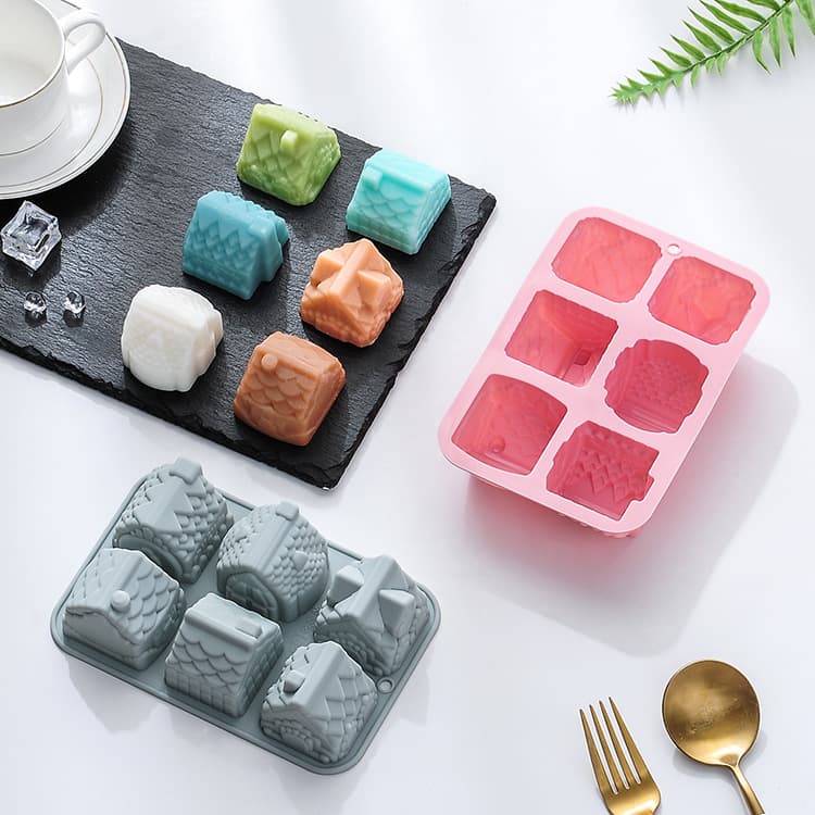 In Stock: 6-Piece Set of Different 3D House-Shaped Silicone Molds for Cakes, Handmade Soap, Resin, and Chocolate
