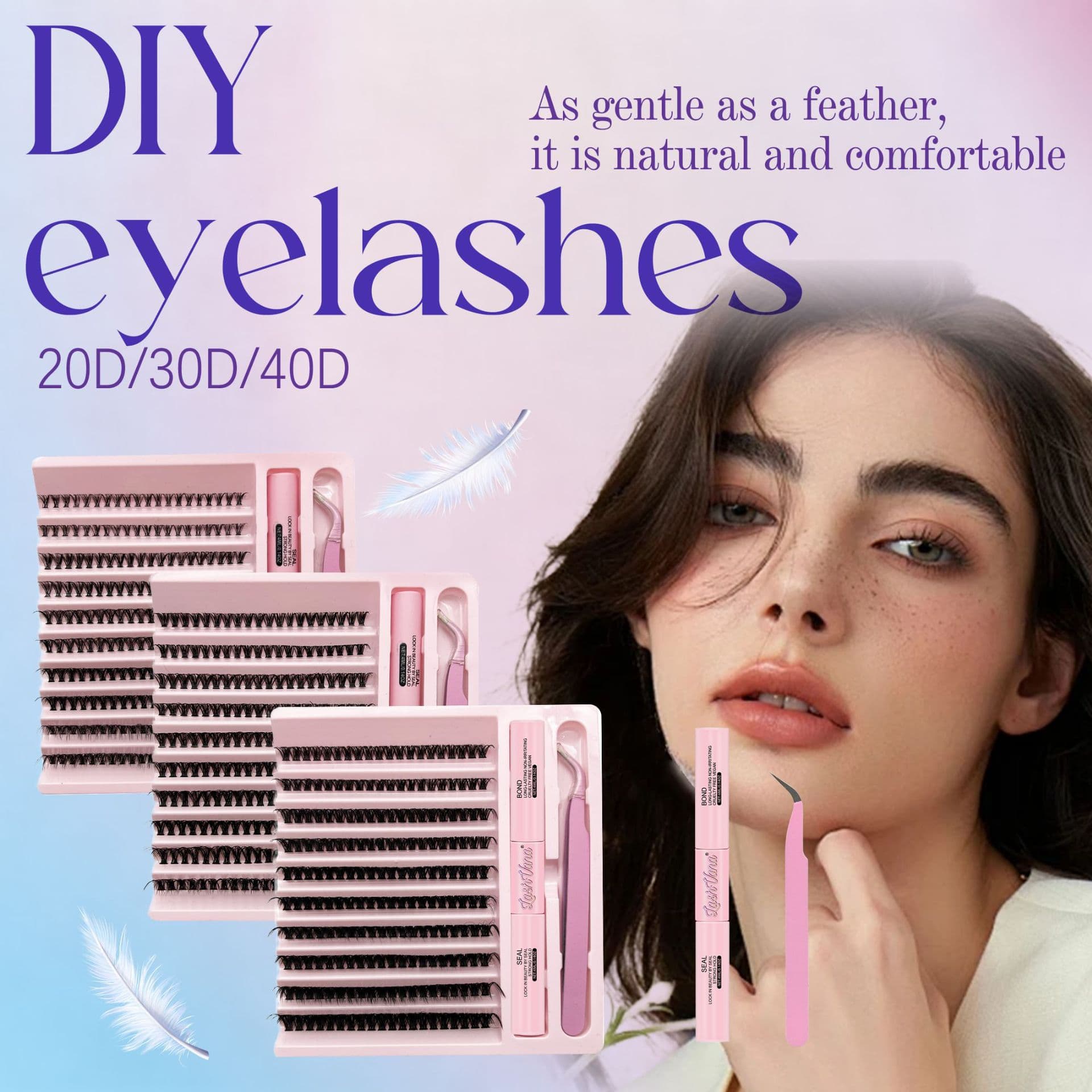 European and American Cross-Border E-Commerce Self-Lash Extension 30D 40D Eyelash Kit Natural Black Stem Cluster Lashes Wholesale