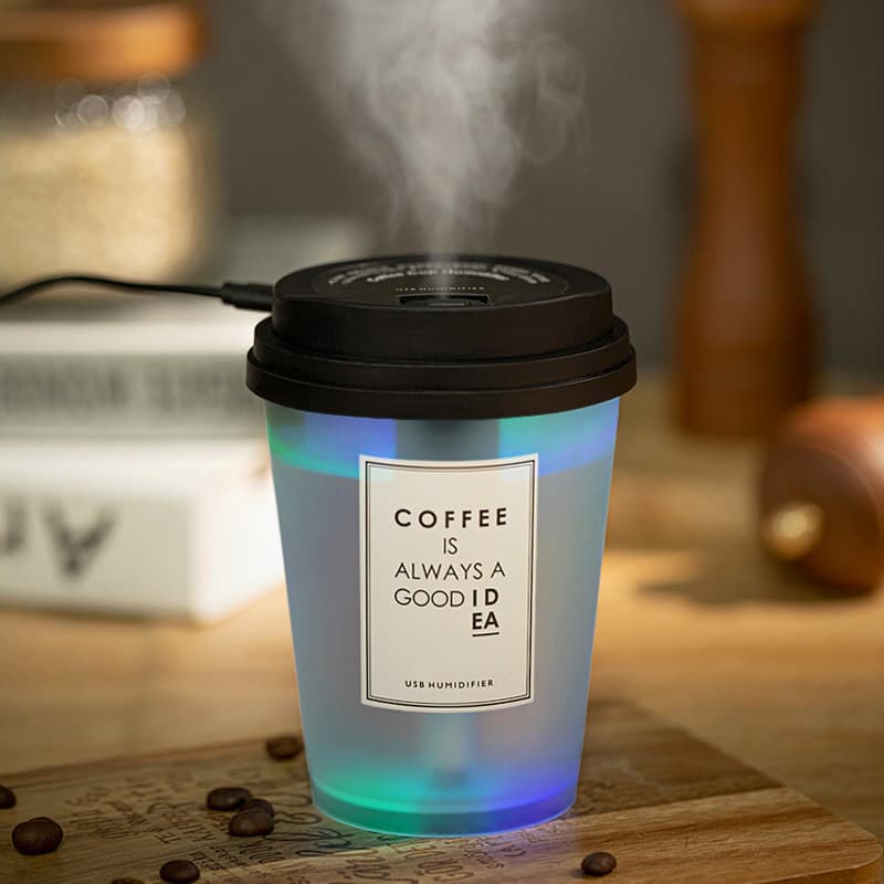 New Humidifier Colorful Cup USB Mini for Home, Bedroom, Office, Car with Large Spray and Seven-Color LED Air Mist