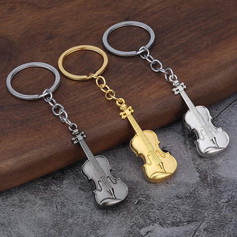 Factory Direct Retro Guitar Violin Metal Keychain Cross-border Accessories Wholesale Pendant