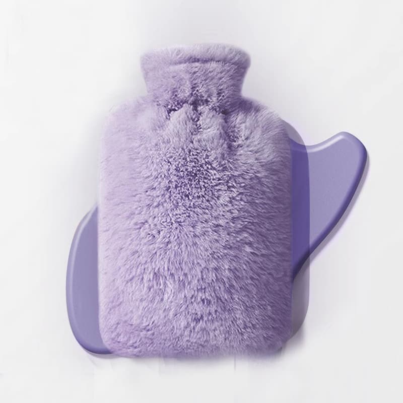 Large Hot Water Bottle with Thickened Anti-Burst Design, Small Portable Faux Rabbit Fur Heating Pad, Hot Compress Hot Water Bottle