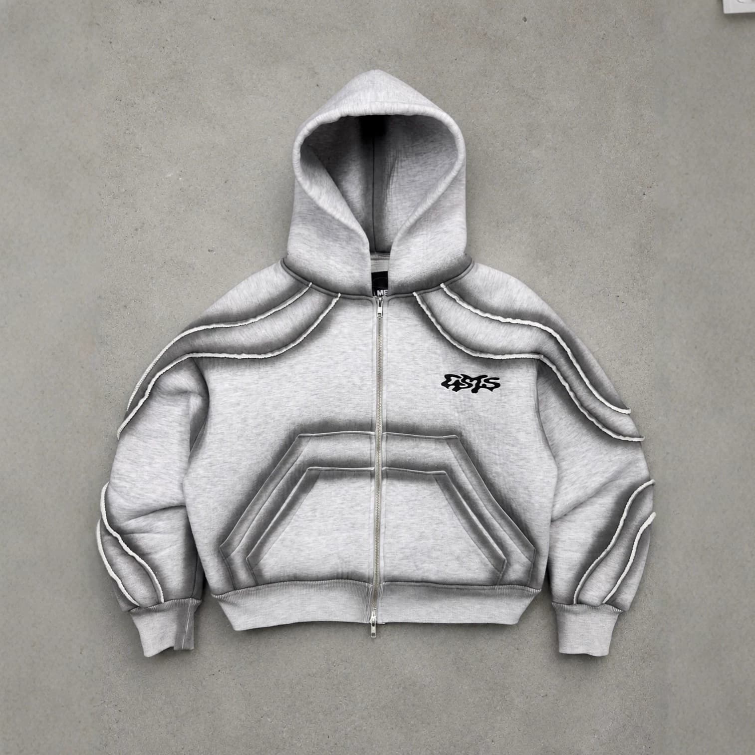 Cross-Border American High Street 3D Line Print Hoodie Loose Zip-Up Hoodie with Wide Leg Sweatpants