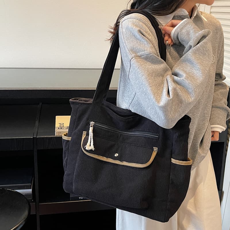 2025 New Women's Handbag with Multiple Pockets Travel Tote Bag Corduroy Color-Block Glitter Tote Bag