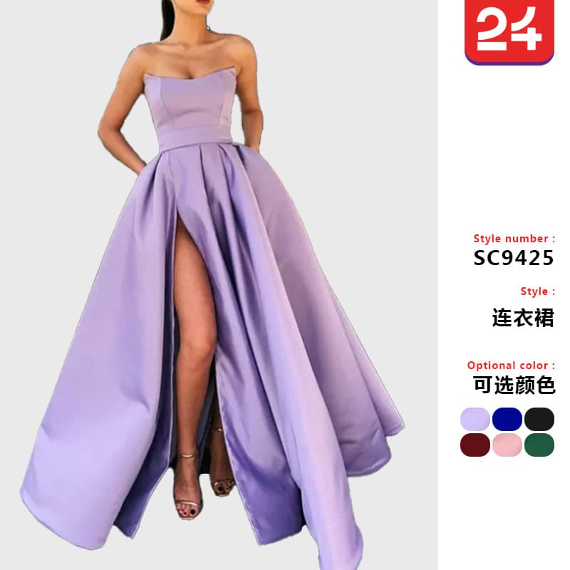 2025 New European and American Export Formal Dress Sexy Strapless Split Long Banquet Host Evening Gown