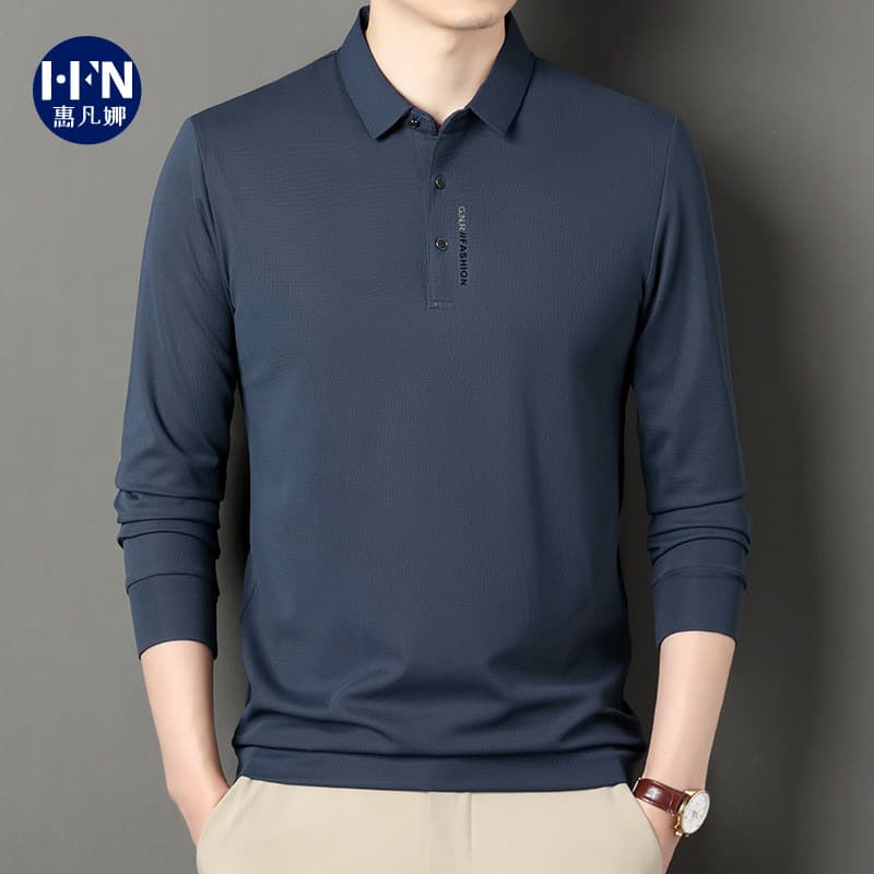 2024 Men's Spring and Autumn Polo Shirt Long-Sleeve Lapel Casual T-Shirt 
 One-Piece Drop-Shipping Shirt Collar Suitable for Autumn.