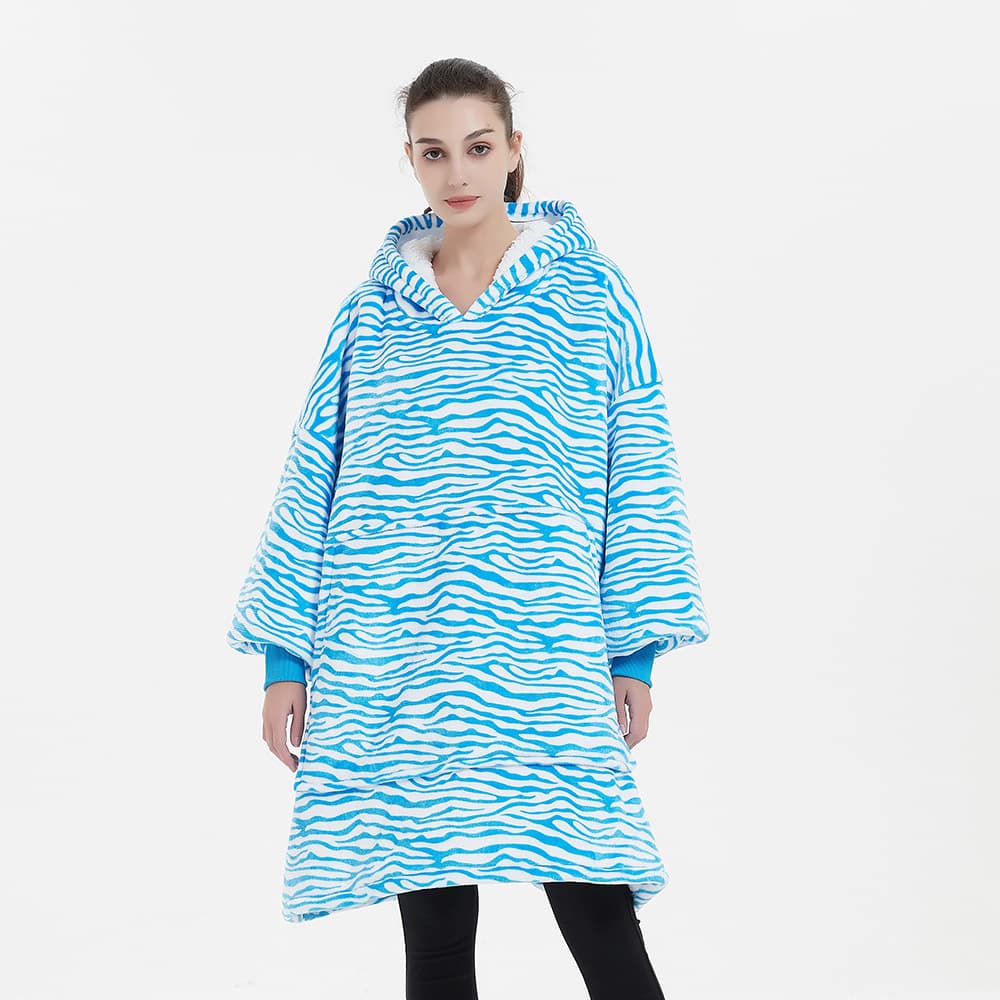 Amazon Thickened Double-layer Lazy Blanket Hooded Zebra Stripe Print Home Leisure Plus Size Winter Warmth