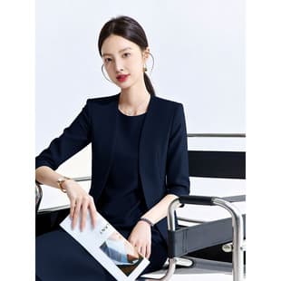 Elegant Professional Suit Set Women's Slim Fit Long Sleeve Navy Blue Formal Business Blazer Dress