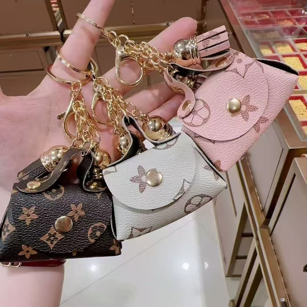 Monogram Leather Lipstick Case "Instant Wealth" Leather Keychain Bag Accessory Creative Gift Coin Purse Wholesale
