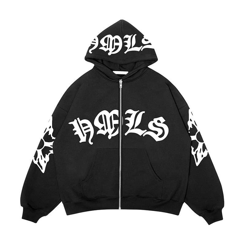 2025 Zipper Sweatshirt Gothic Letter Pattern Printed Hoodie Trendy Clothing Teenagers Clothes