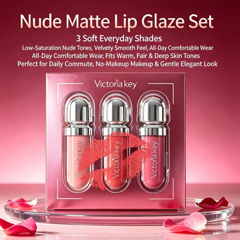 Cross-border Best-selling Matte Lipstick & Liquid Lipstick Set, Waterproof, Easy to Apply, Transfer-proof, 3-piece Lip Gloss & Lipstick Set