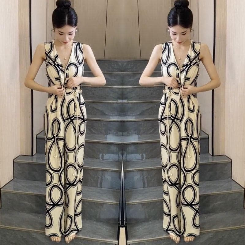 2026 New Summer Style Unique Jumpsuit, Super Stylish, High-End, Exquisite, Fashionable, Printed Sleeveless One-Piece Pants