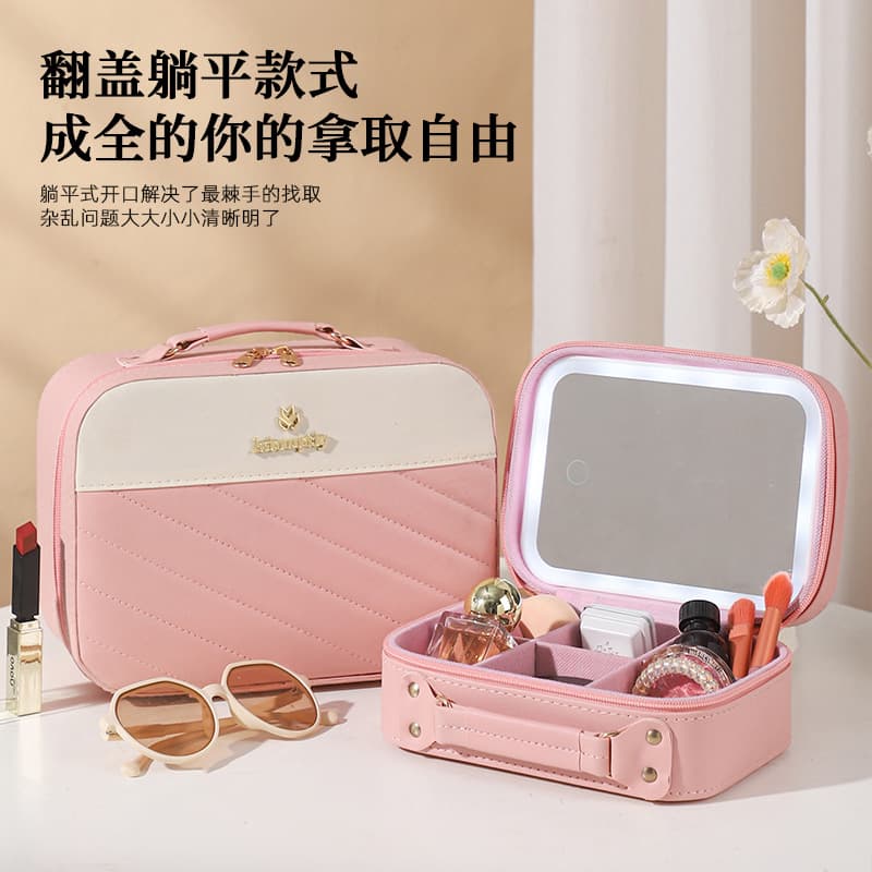 Trending LED Light Makeup Bag High-Aesthetic Gift Handbag Case Large Capacity Portable Multifunctional Makeup Box Wholesale