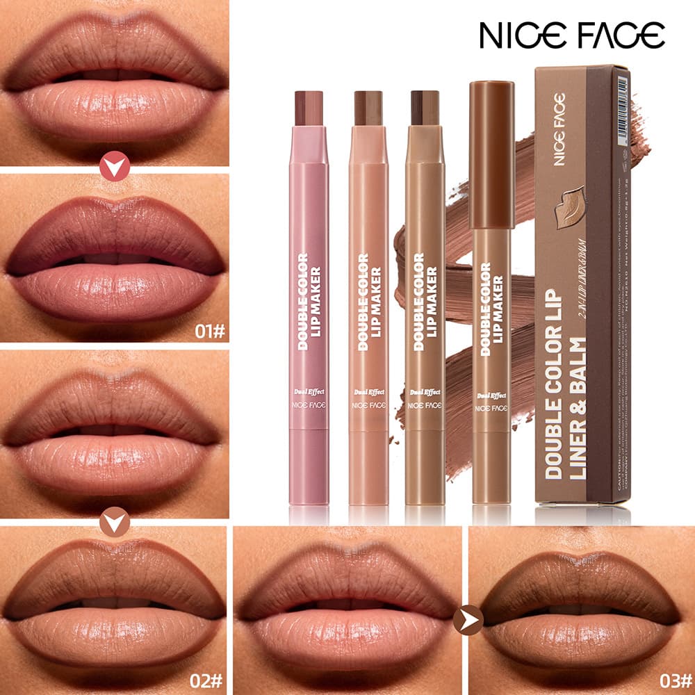 NICE FACE Dual-Color Lip Liner - Vibrant, Smudge-Proof, Smooth, Easy to Apply, Transfer-Proof Lip Liner