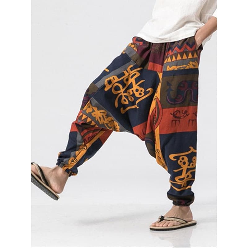 V8340 AliExpress cross-border new style men's casual pants men's tribal pattern lace-up