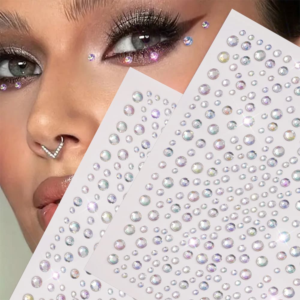 Cross-border baby's breath, colorful rhinestones, concert face accessories, flash makeup, stage face stickers, face stickers with rhinestones