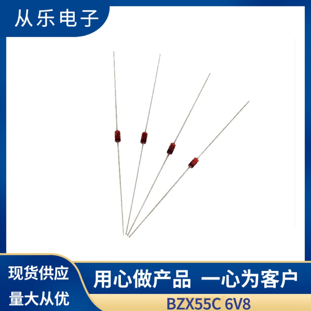 Factory Direct BZX55C6V8 Through-Hole Zener Diode, Glass Package DO-35 0.5W 6.8V
