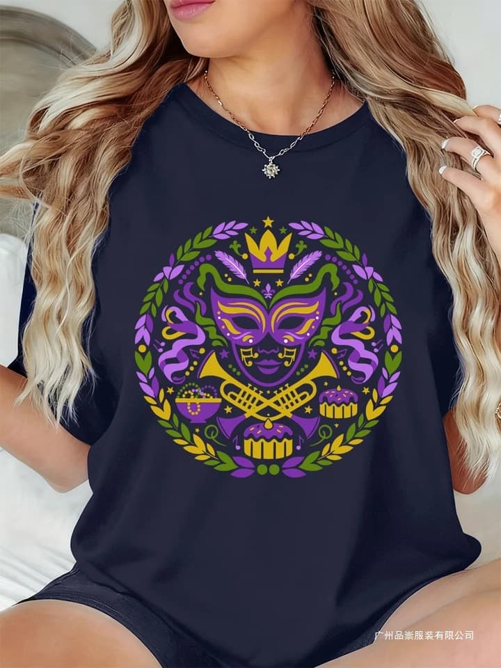 Happy Carnivals Mardi Gras Printed T-Shirts Women's Casual T