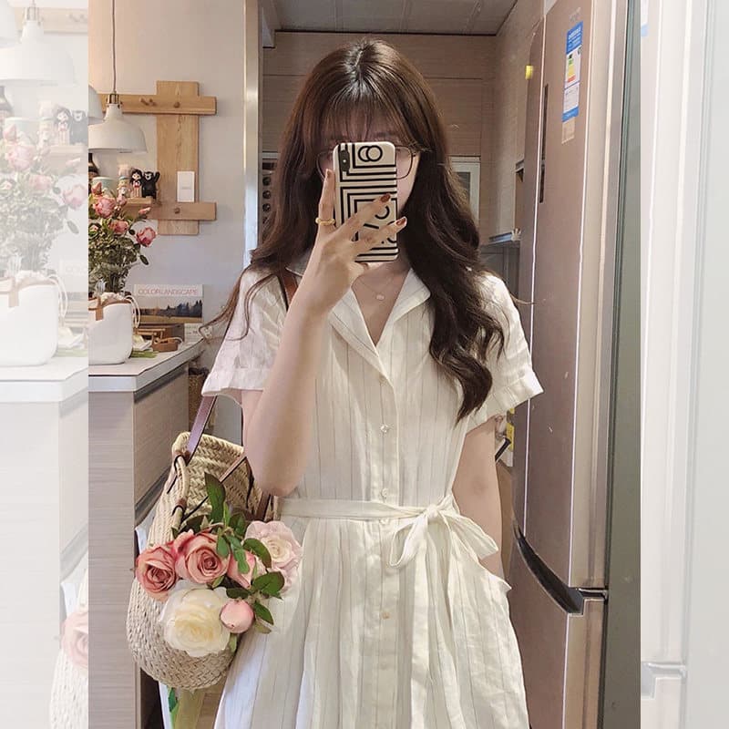 French temperament white shirt dress for women autumn 2026 new high-end and super good-looking waisted short-sleeved skirt