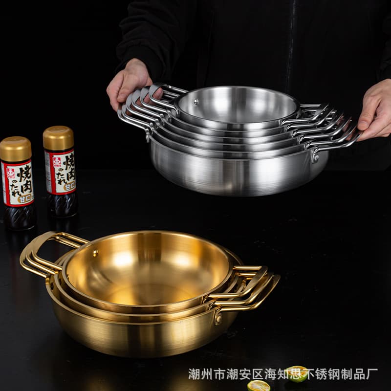 Thickened stainless steel seafood pot, Korean dry pot, double-eared ramen pot, soup pot, instant noodle pot, multi-purpose flat-bottomed small hot pot