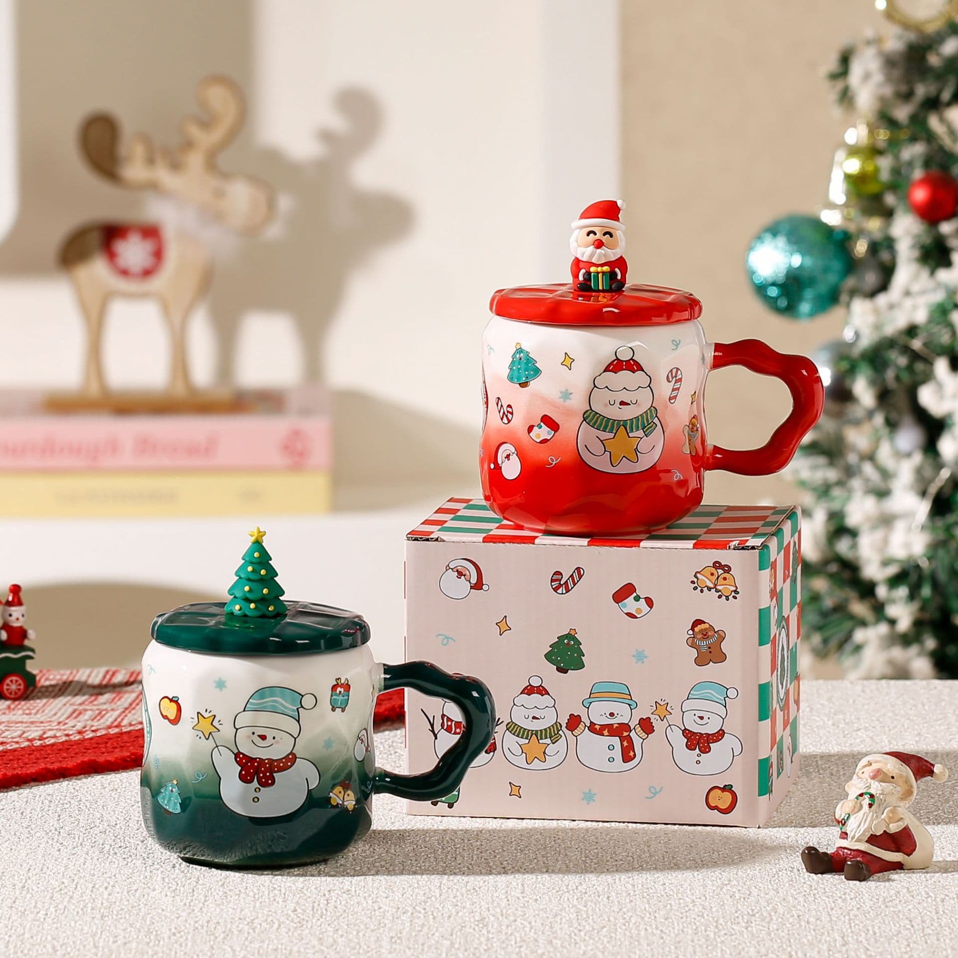 Good-looking Christmas mug, creative cartoon ceramic water cup, Christmas gift souvenir set, foreign trade cross-border