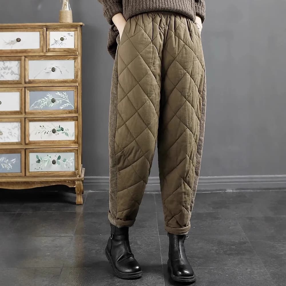2026 Autumn and Winter Casual Pants Versatile Diamond Pressed Down Cotton Pants Large Size Women's Windproof Warm Harem Pants