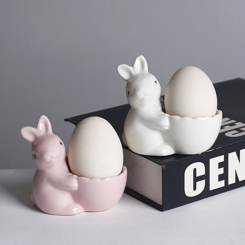 Cross-border breakfast egg tray, cute rabbit ceramic egg cup, Instagram-style egg bowl, egg rack, ring, beauty ornament.