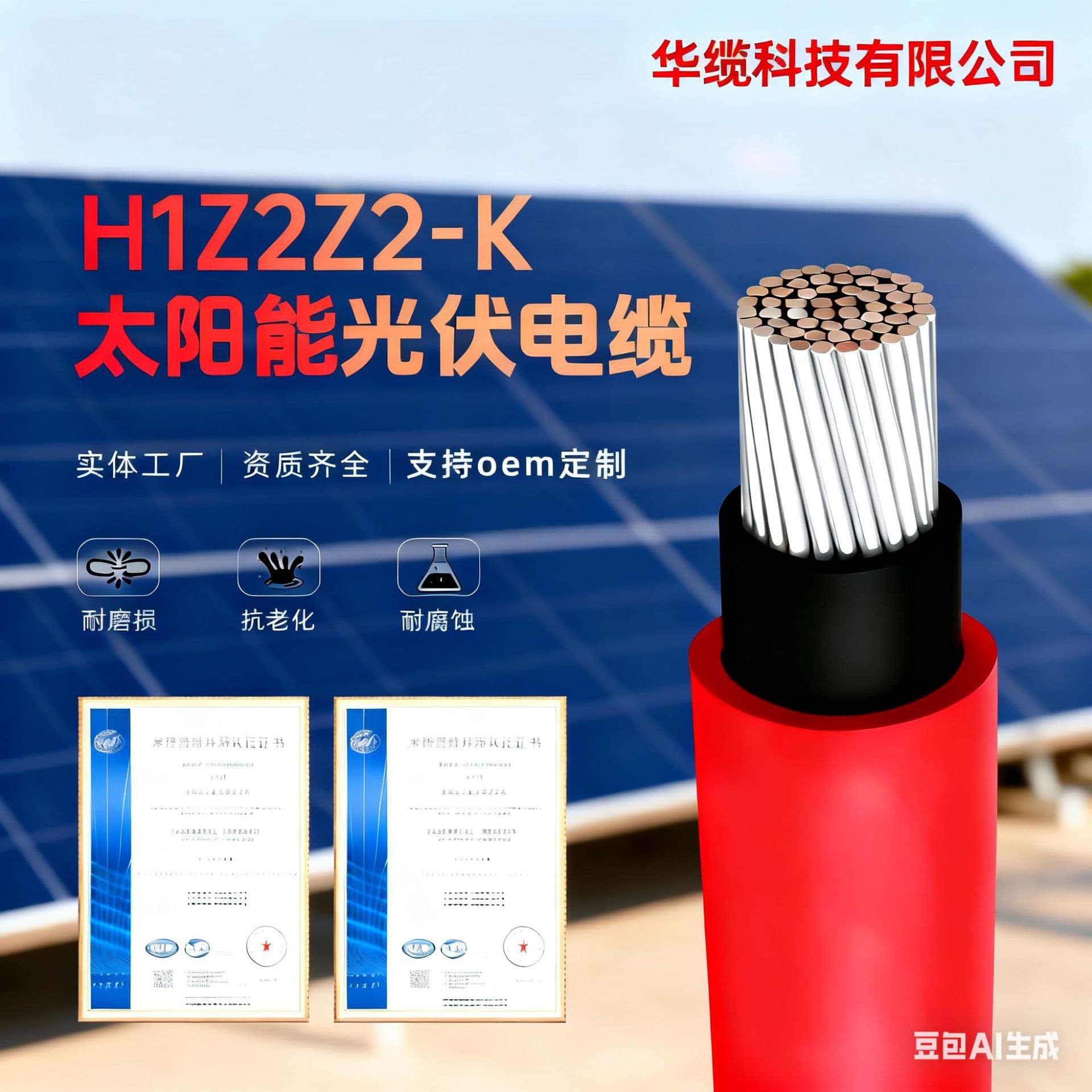 Solar DC national standard photovoltaic cable H1Z2Z2-K 2.5 4 6 square photovoltaic line TUV certified cable