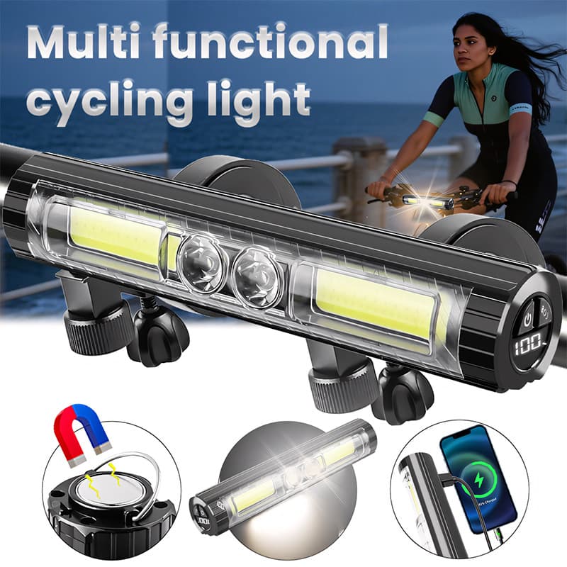 Cross-Border New Ultra-Bright Mountain Night Riding Front Light USB Power Bank Aluminum Alloy Horizontal Bicycle Front Light